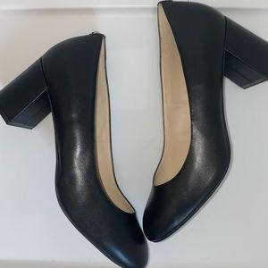 Cole Haan Go To Collection Round Toe Block Heel Black Leather Pumps Shoes 10